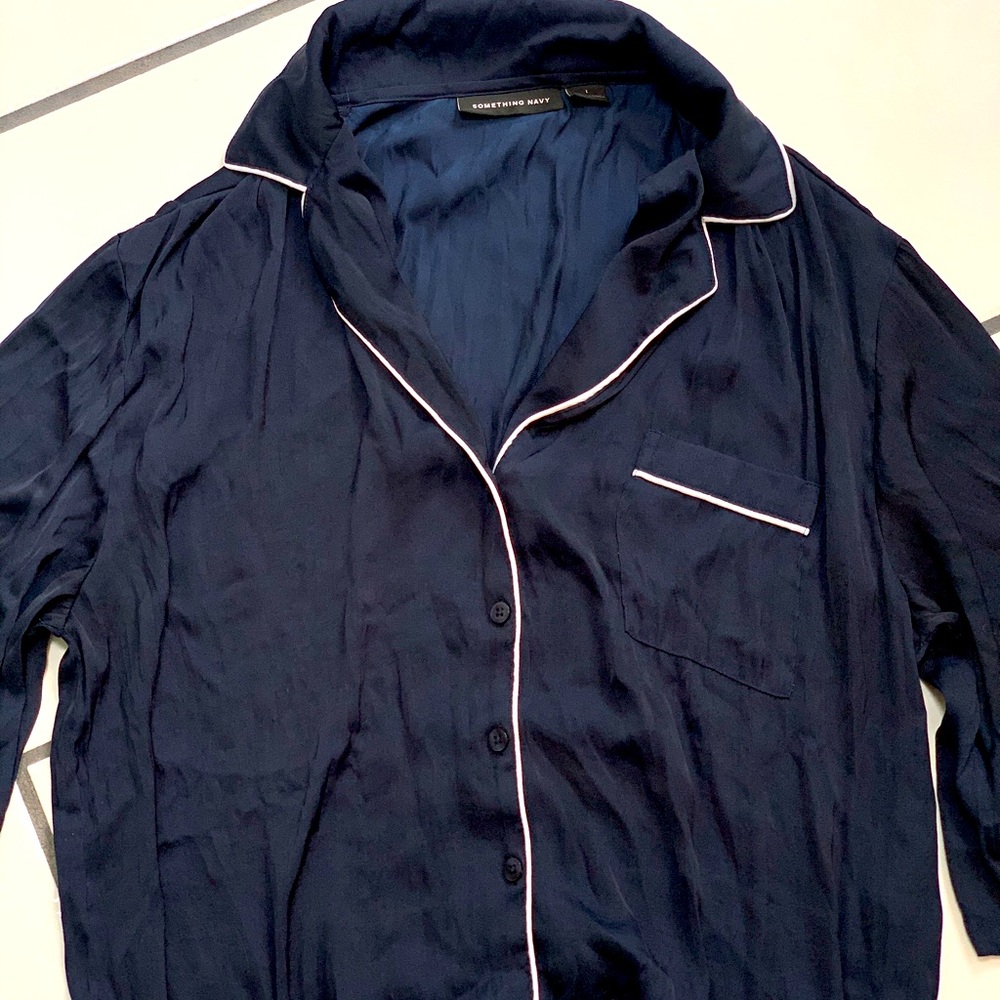 Something Navy Silk Button Down